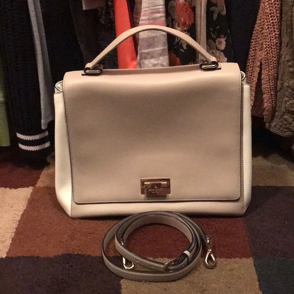 kate spade cream leather top-handle satchel